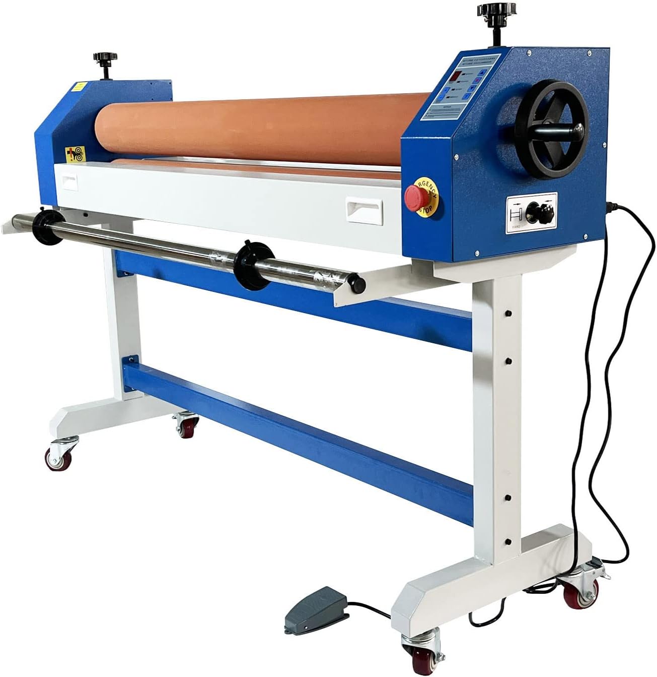 Electric Manual Cold Laminator, Movable 51IN/1300MM Wide Format Large Roll Laminating Machine Rubber Roller with Frame for Office Film Photo Vinyl Poster Laminating