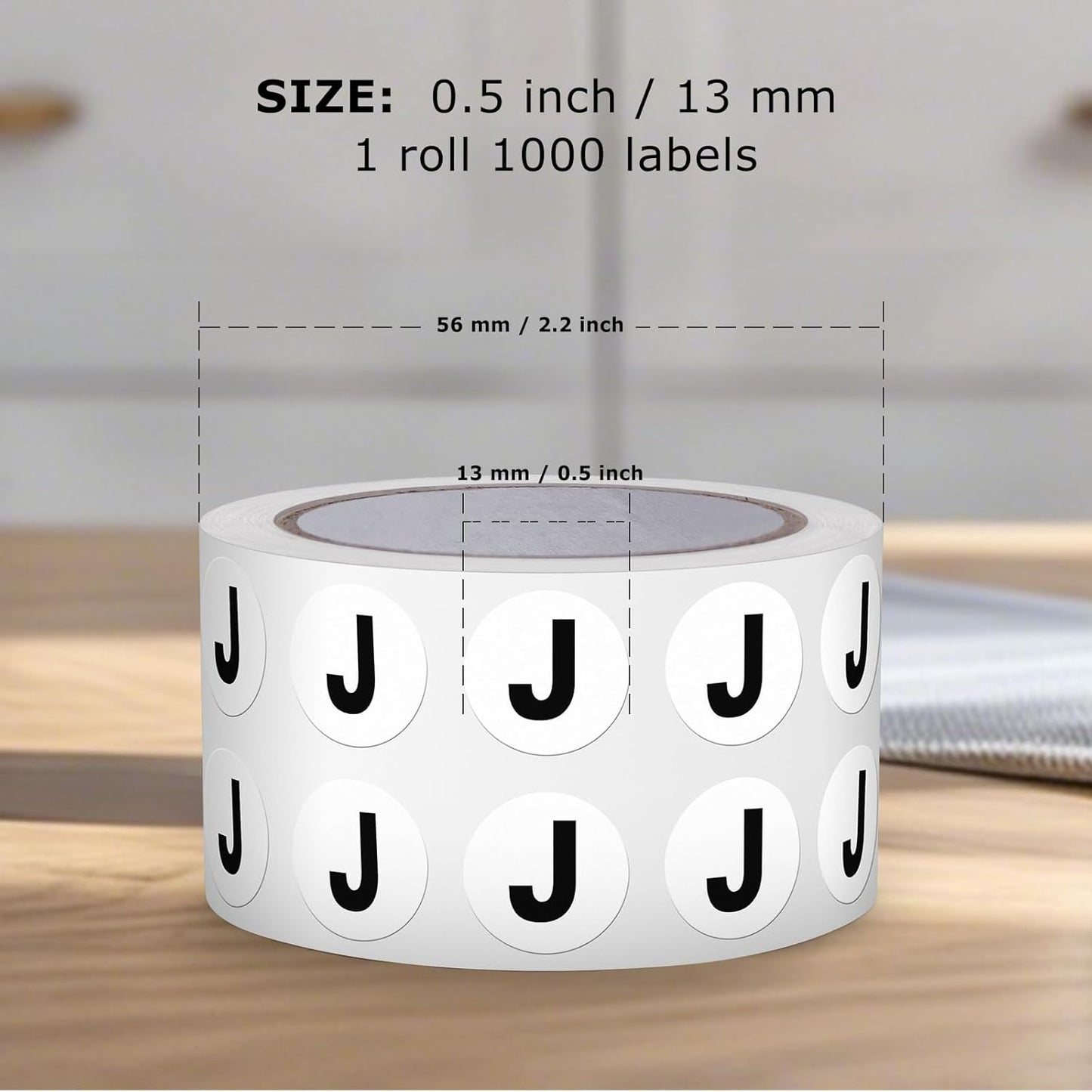 Letter J Round Labels 0.5 Inch Vinyl Circle Capital Alphabet Stickers Self-Adhesive Removable Waterproof Dots Tags for Home Office Inventory 1000 PCS