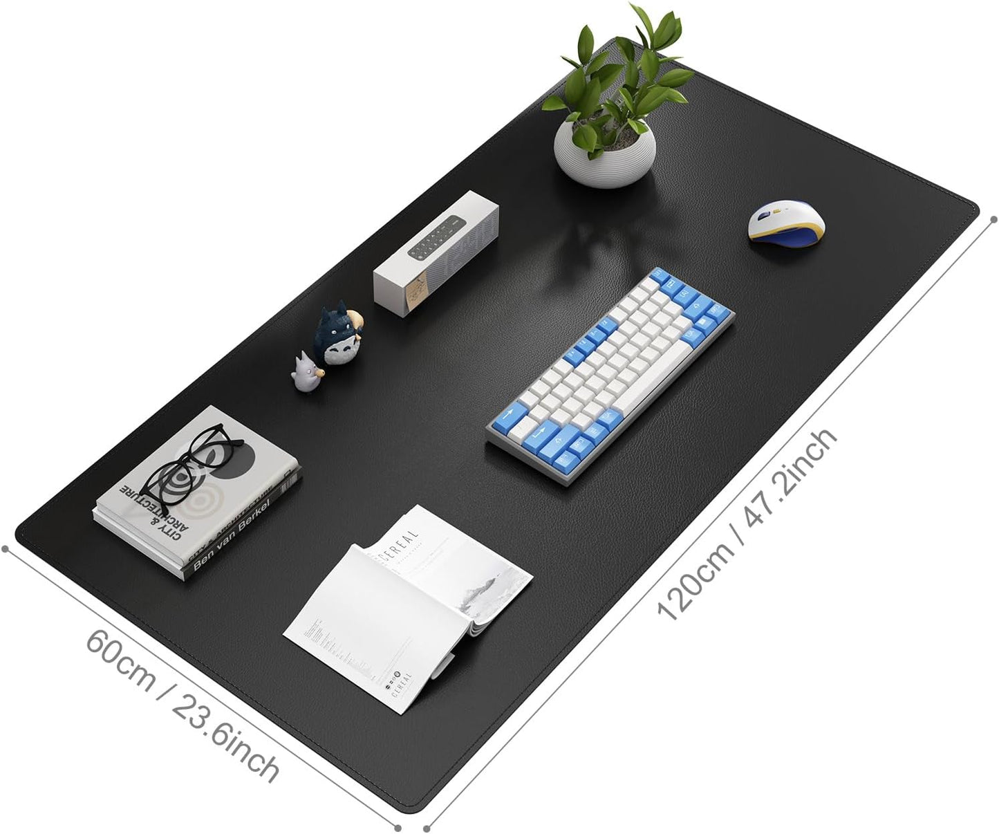 DAWNTREES Desk Mat Protector,PU Leather Desk Pad,Non Slip, Large Mouse Pad and Keyboard Mat, Waterproof Writing Pad for Office and Home (Black,47.2''x23.6'')