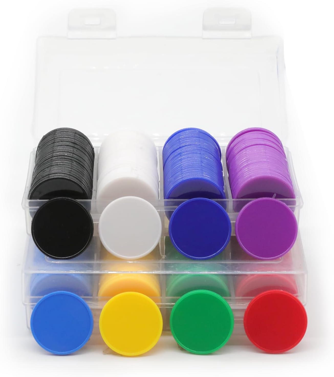 Set of 100 Opaque Plastic Learning Counters Mini Poker Chips Game Tokens with Storage Box (Black+White+Blue+Purple, 1.26 Inch)
