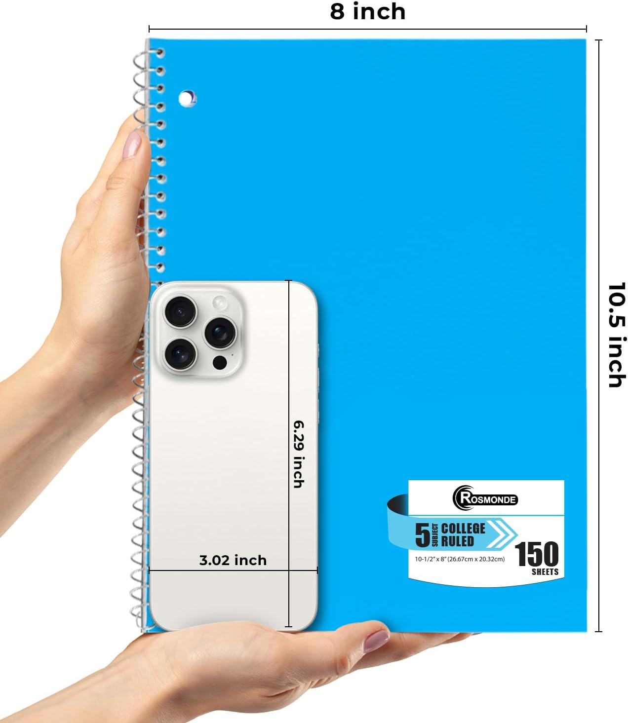 Bulk Spiral Notebook 24 Pack, 5 Subject, 300 Pages/Book (150 Sheets), 8 x 10-1/2, College Ruled, School & Office Spiral Notebooks, Back to School Notebook Journal, Soft Cover, Assorted Colors