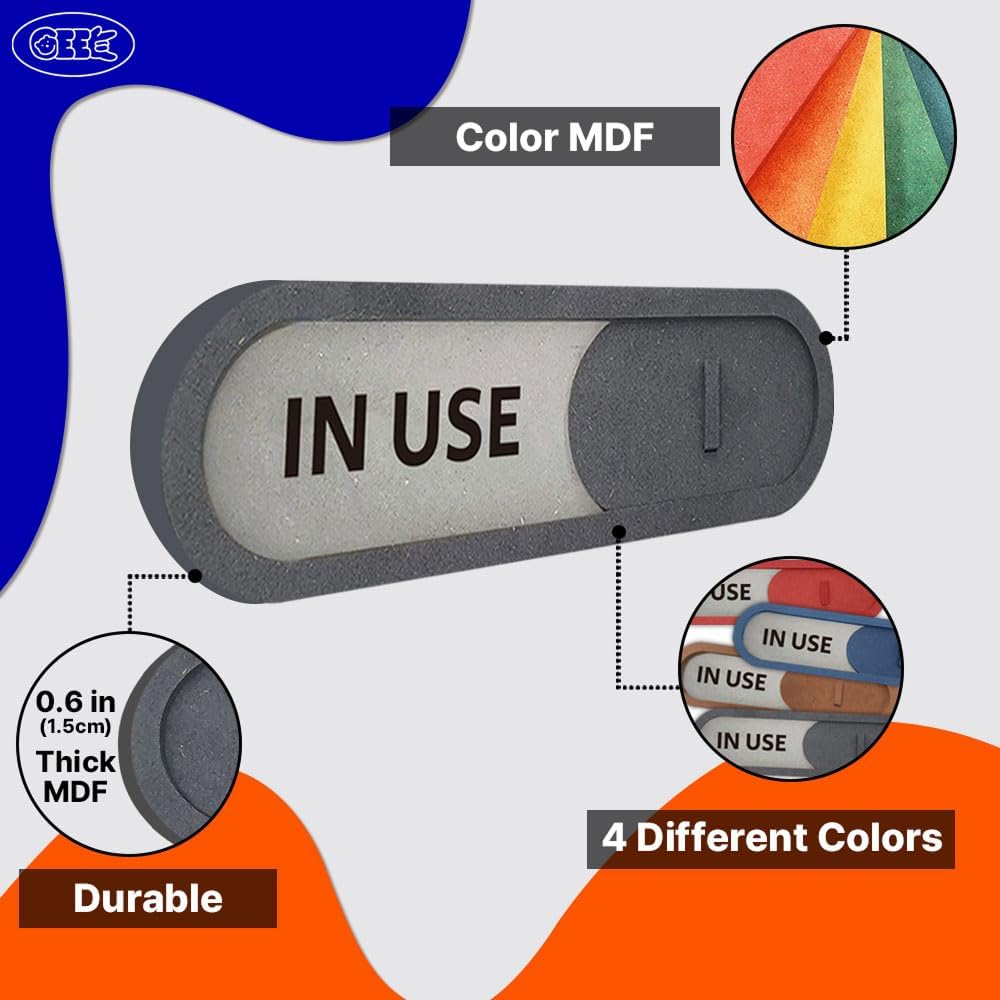 GEEKBEAR In Use Available Slider Door Sign for Home Office - Premium MDF, 7.5 x 2.2 in (Gray)