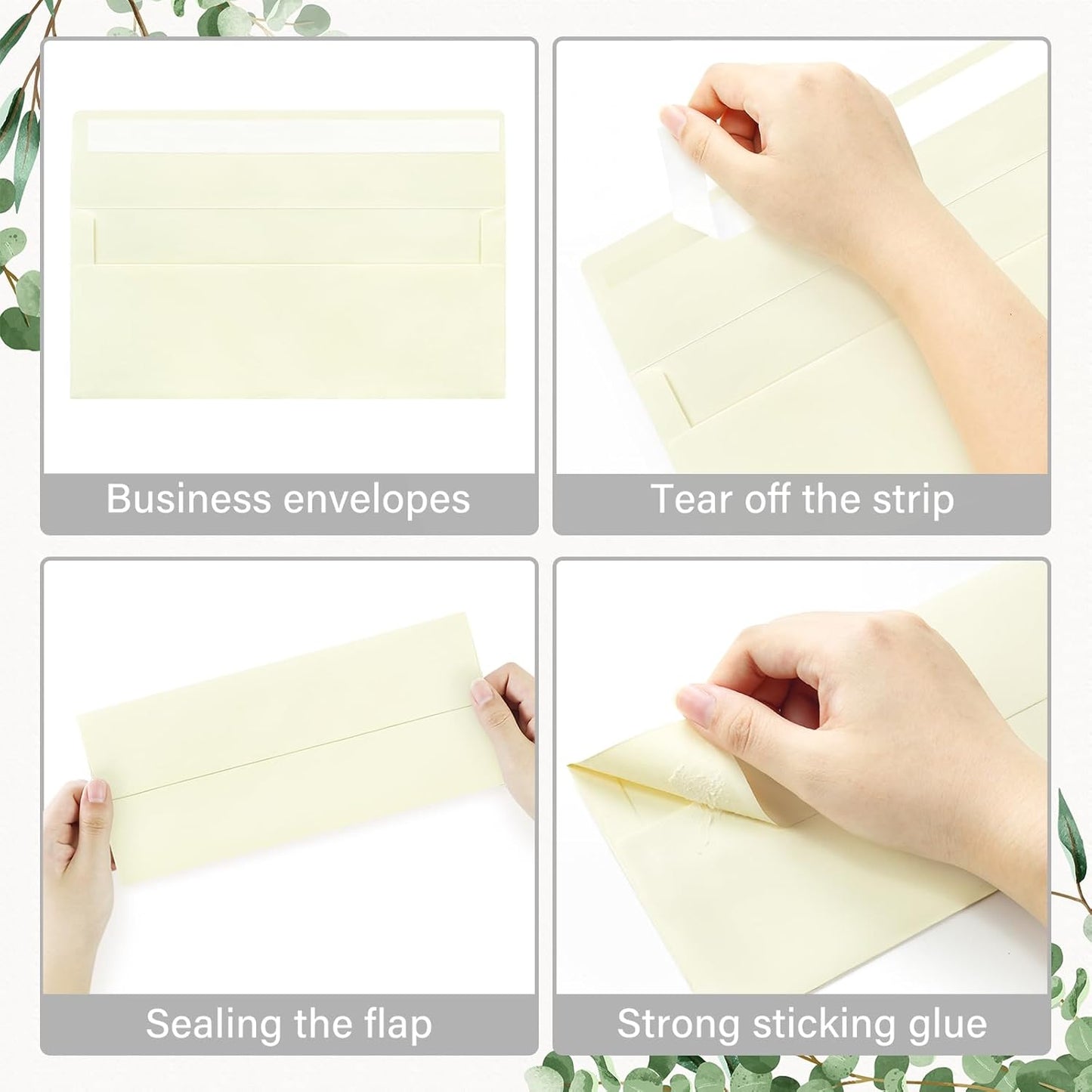 50 Pack #10 Business Envelopes, Self Seal Standard Ivory Envelopes for Secure Business & Legal Mailing, Office, Checks, Letter, Invoices, 4 1/8 x 9 1/2 Inches