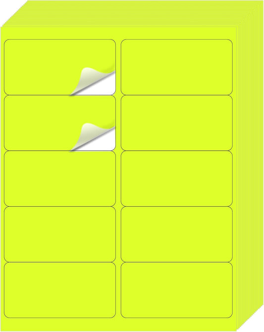 Shipping Labels Stickers, 2"×4" Printable Mailing Label for Laser/Inkjet Printing- Matte, Permanent Adhesive Labels Stickers (Fluorescent Yellow)