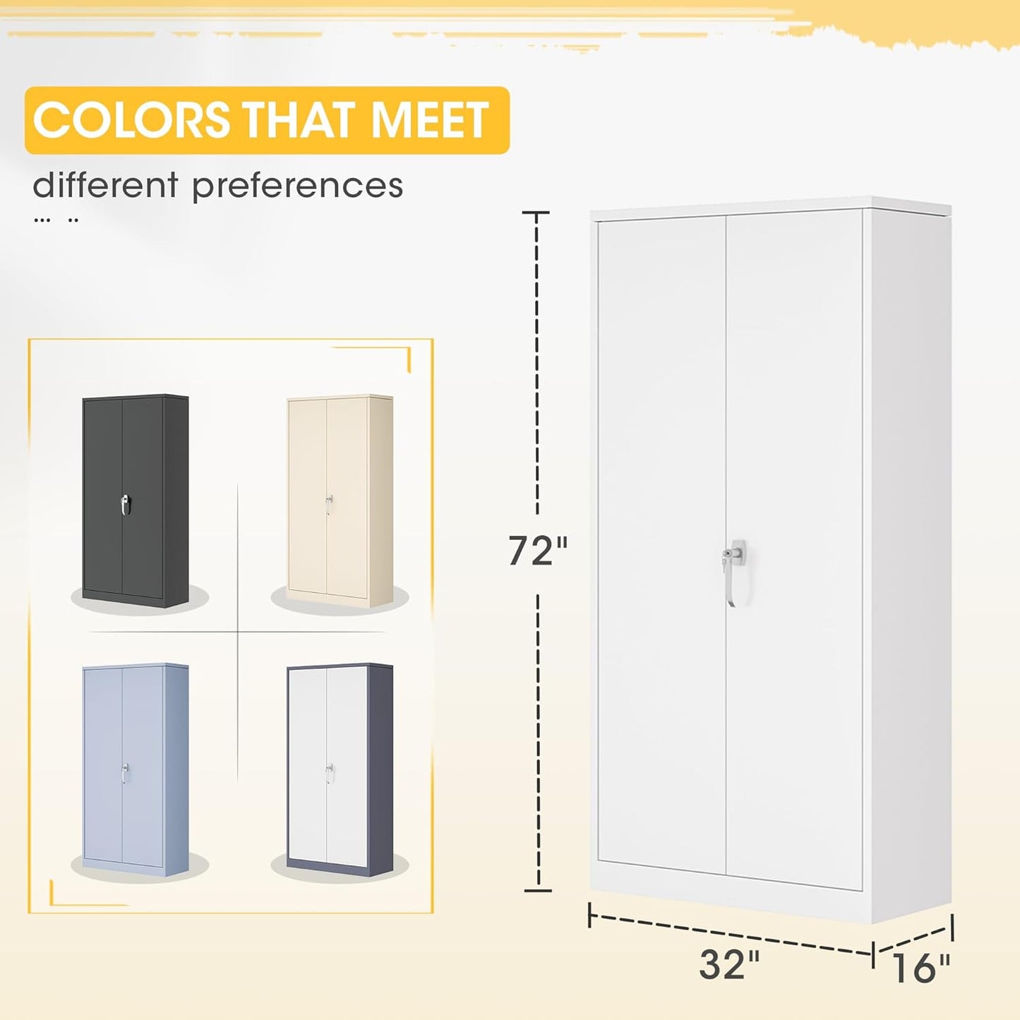 Greenvelly Metal Storage Wardrobe Cabinet with Lock, 72" White Metal Wardrobe Closet for Hanging Clothes with Doors and Shelves, Modern Clothes Closet for Home, Office and Bedroom, School,Gym