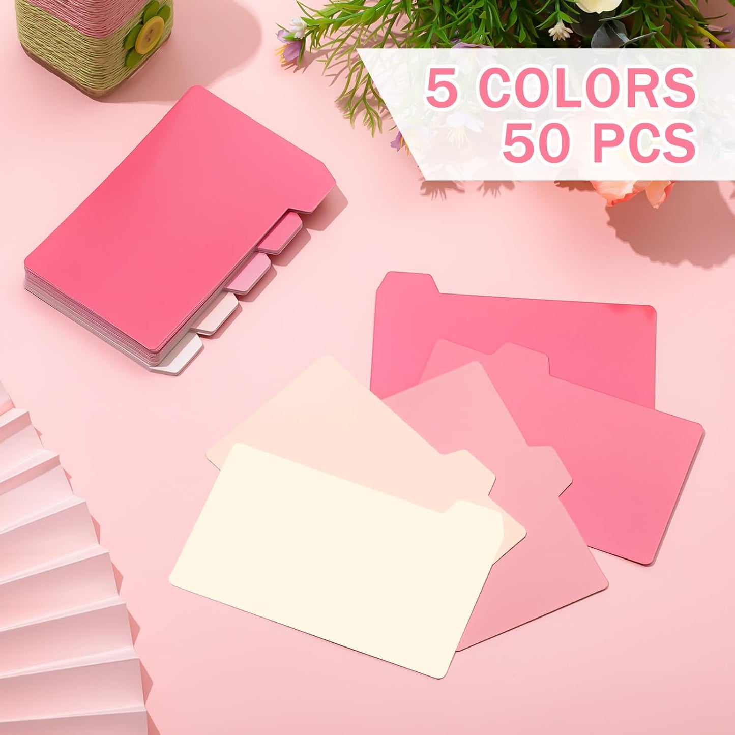 Harloon 52 Pcs Dry Erase Index Card Guide Set Include 50 Index Card Dividers 2 Number Alphabet Sticker with Tabs Photo Dividers for Office Business Back to School Supplies(3 x 5 Inch,Peachy)