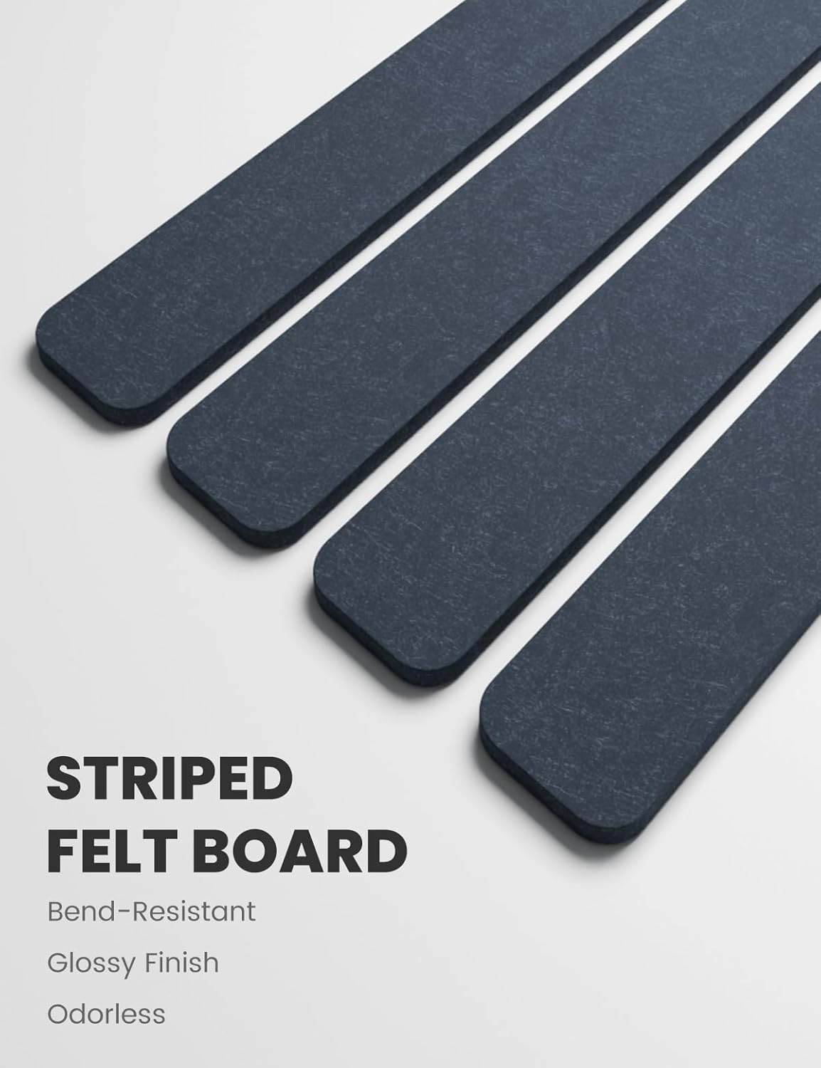 Cork Board Alternative Felt Strip Board 8-Pack 13"x2", Office Pin Board with 50 Push Pins, Adhesive Install for Bedroom Door & Home Office(Deep Charcoal Blue)