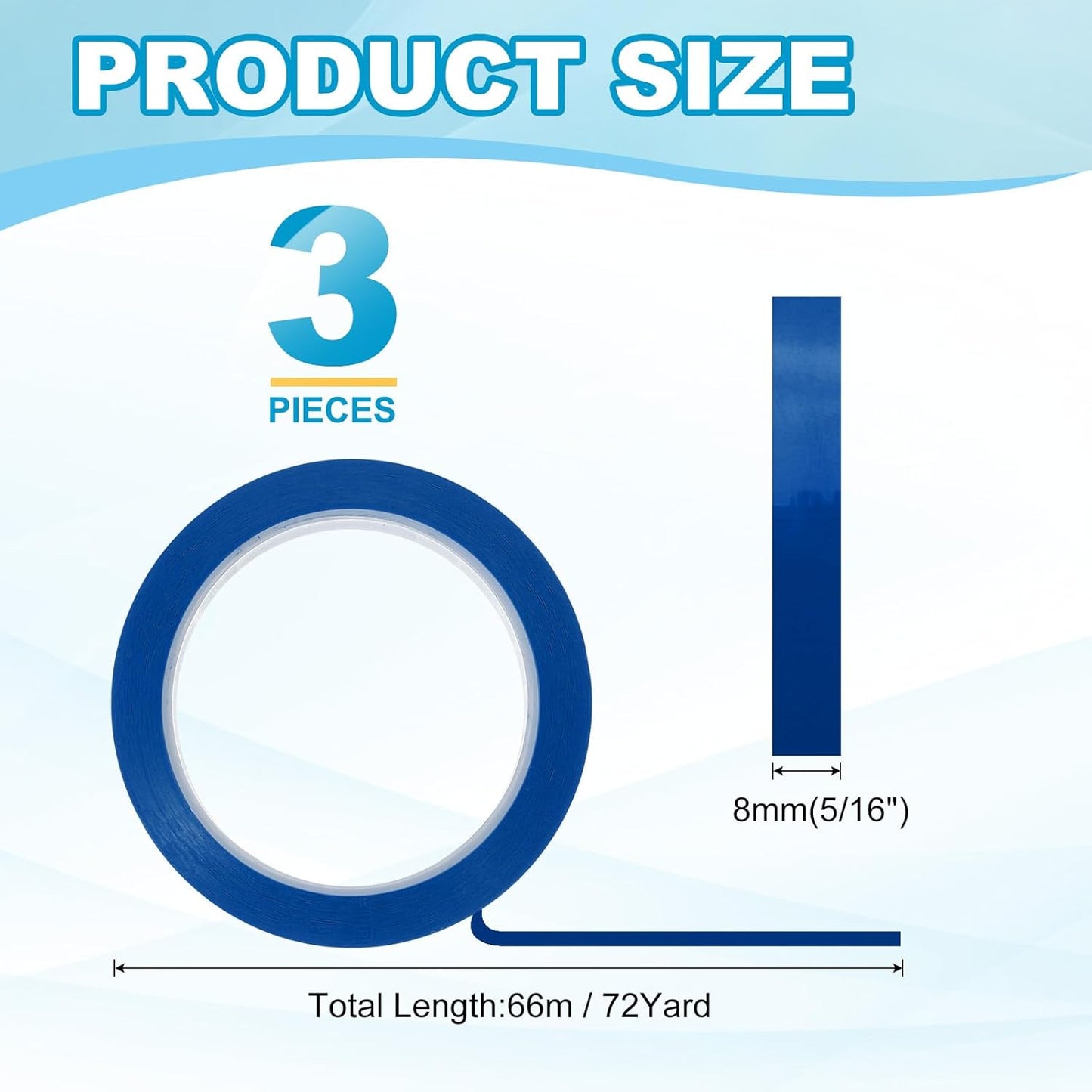 MECCANIXITY Whiteboard Tape 5/16" x 72 Yard Pinstripe Graphic Chart Line Grid Marking Tapes for Classroom Office Dry Erase Board Art, Blue, Pack of 3