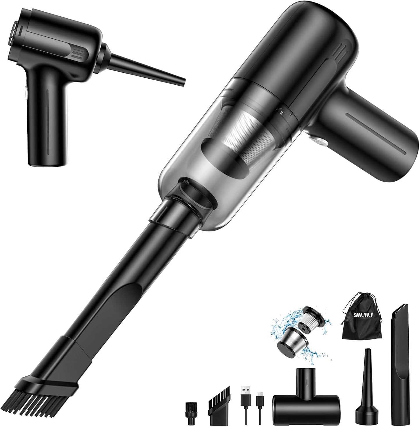 Handheld Car Vacuum Cleaner, 9000Pa Hand Held Vacuum Portable Cordless，2 in 1 Air Duster and Mini Vacuum Cleaner with LED Light, 120W High Power Small Vacuum for Car, Home, Office, Pet（Black）