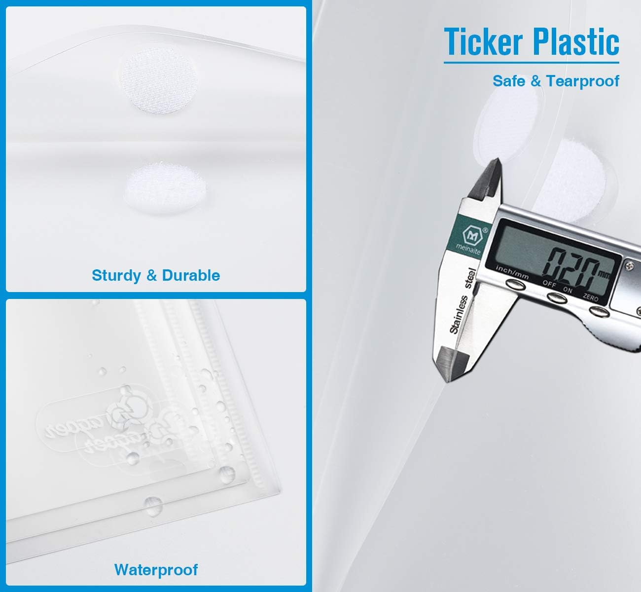 ABSOFINE 25 Pack Transparent Plastic Envelope Folders, A4 Letter Size, 100% Clear, Hook & Loop Closure, Label Pocket, Easy Storage