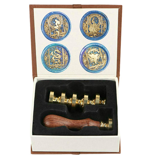 Wax Seal Stamp kit, ANBOSE Starry Animal Wax Seal Stamp Set with 4 PCS Removable Brass Heads and 1 Wooden Handle, Mermaid Peacock Dragon Hummingbird Sealing Wax Stamp for Letter Cards Invitations