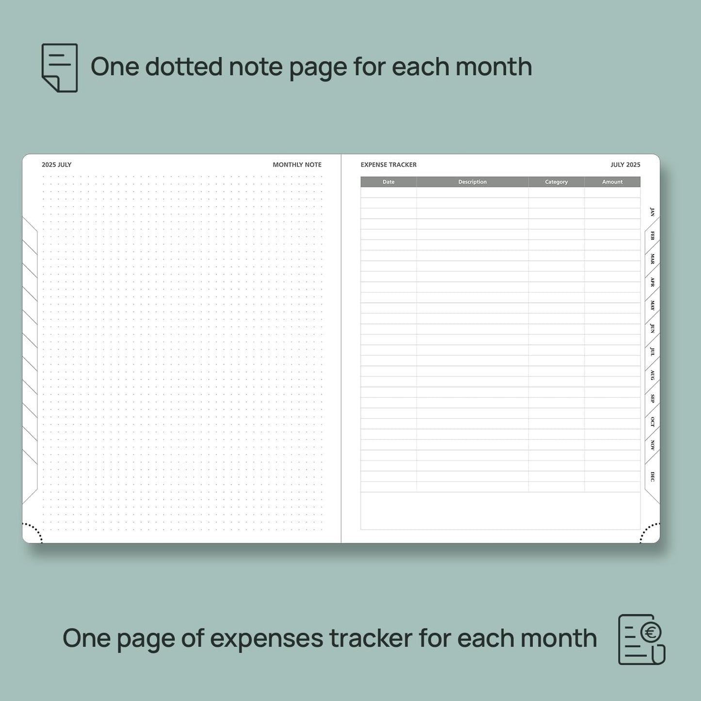 POPRUN Monthly Planner 2025-2026 (Large- 8.5" x 10.5" Soft Cover), 18-Month Calendar Book (Jul.2025-Dec.2026), Calendar Planner with Monthly Tabs & Pocket, 100 GSM Paper - Blue Green