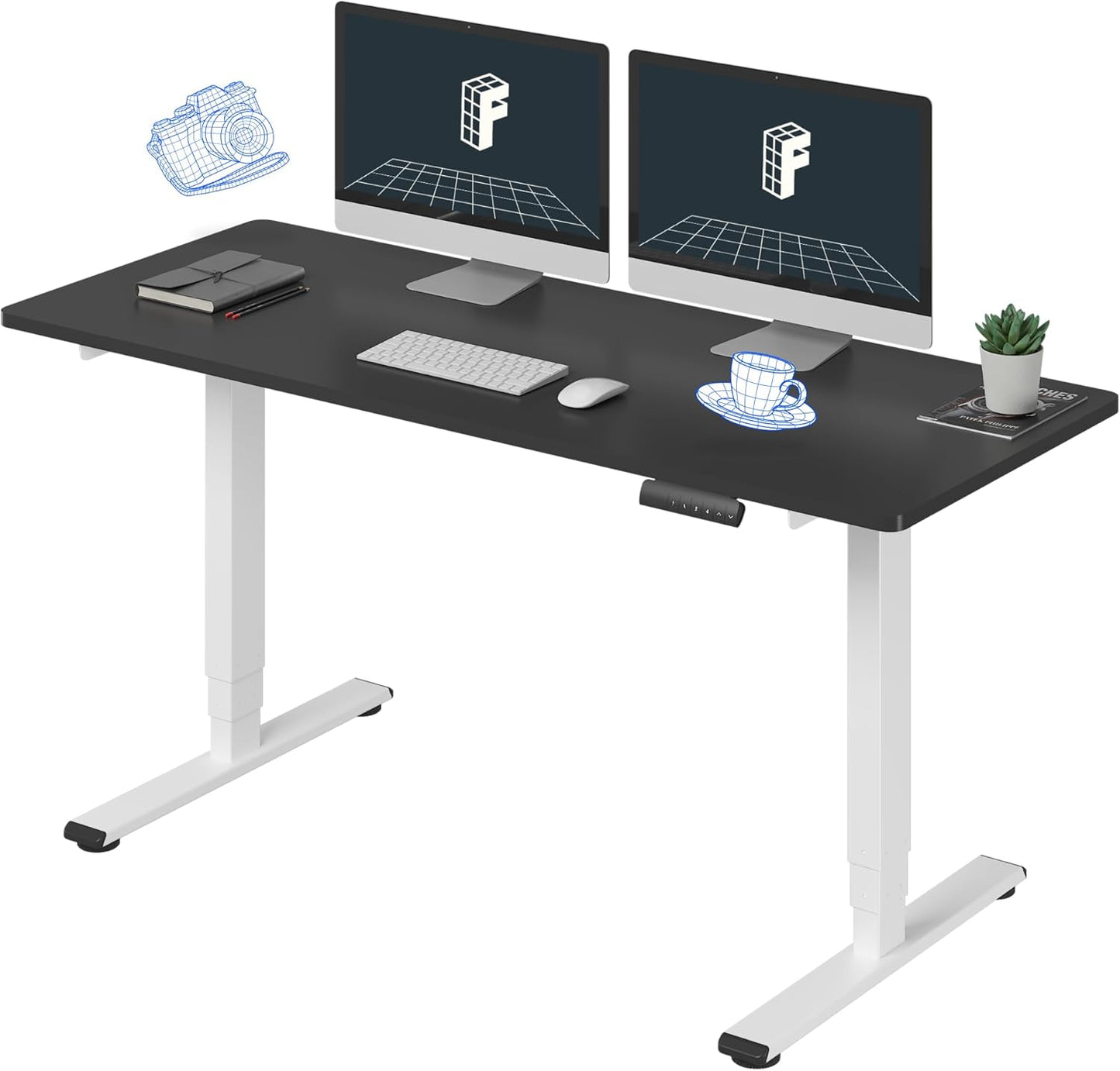 FLEXISPOT E6 Essential Standing Desk 3 Stages Dual Motor Electric 60x24 Inch Whole-Piece Board Height Adjustable Electric Sit Stand Desk(White Frame + Black Desktop, 2 Packages)