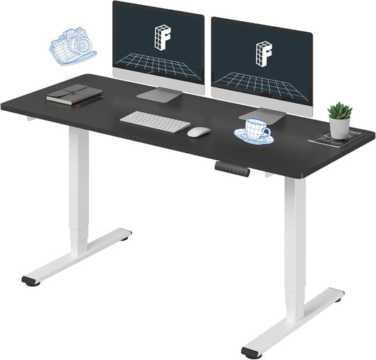 FLEXISPOT E6 Essential Standing Desk 3 Stages Dual Motor Electric 60x24 Inch Whole-Piece Board Height Adjustable Electric Sit Stand Desk(White Frame + Black Desktop, 2 Packages)