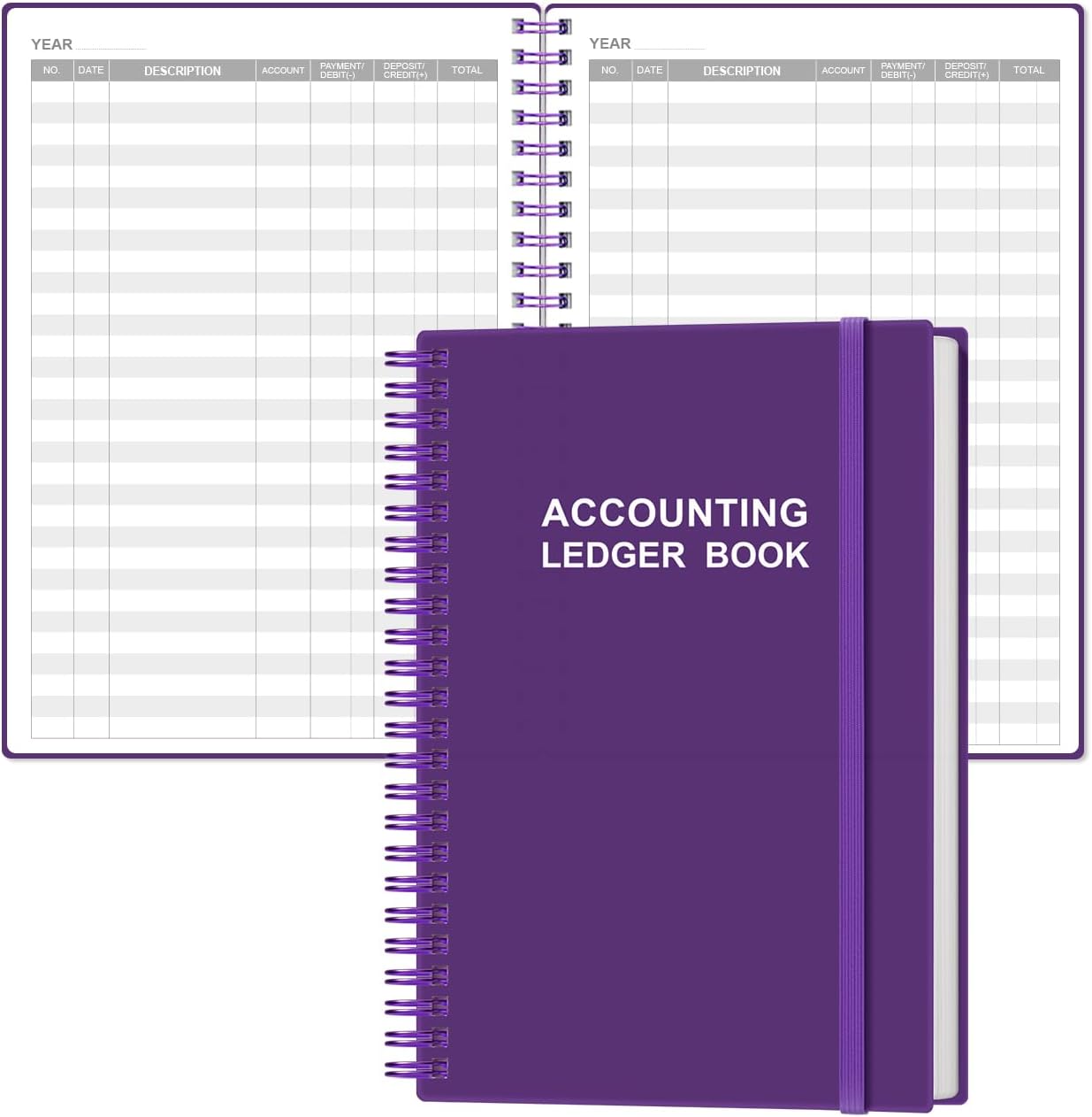 Accounting Ledger Book - A5 Ledger Book for Bookkeeping, Small Businesses & Personal Use, Expense Tracker Notebook for Tracking Money, Expenses, Deposits & Balance, 5.8" x 8.4", Purple