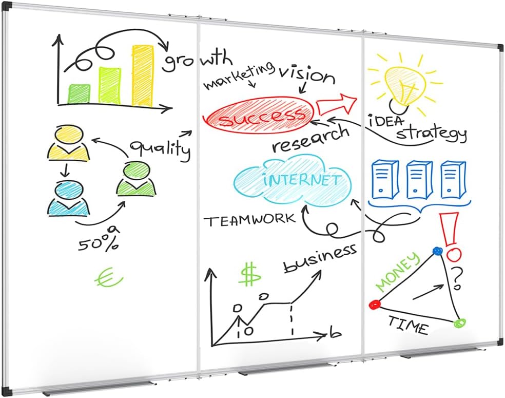 XBoard Magnetic Whiteboard 72 x 40 Inch | Foldable Dry Erase Board with Aluminium Frame & Marker Tray 6' x 3' | Wall Mounted