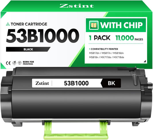 53B1000 Black Toner Cartridge with chip 1-Pack High Yield Replacement for Lexmark 53B1000 53B1H00 Toner Compatible with Lexmark MS817dn MS817n MS818dn MS818n MX717de MX718de Laser Printer Ink Copier