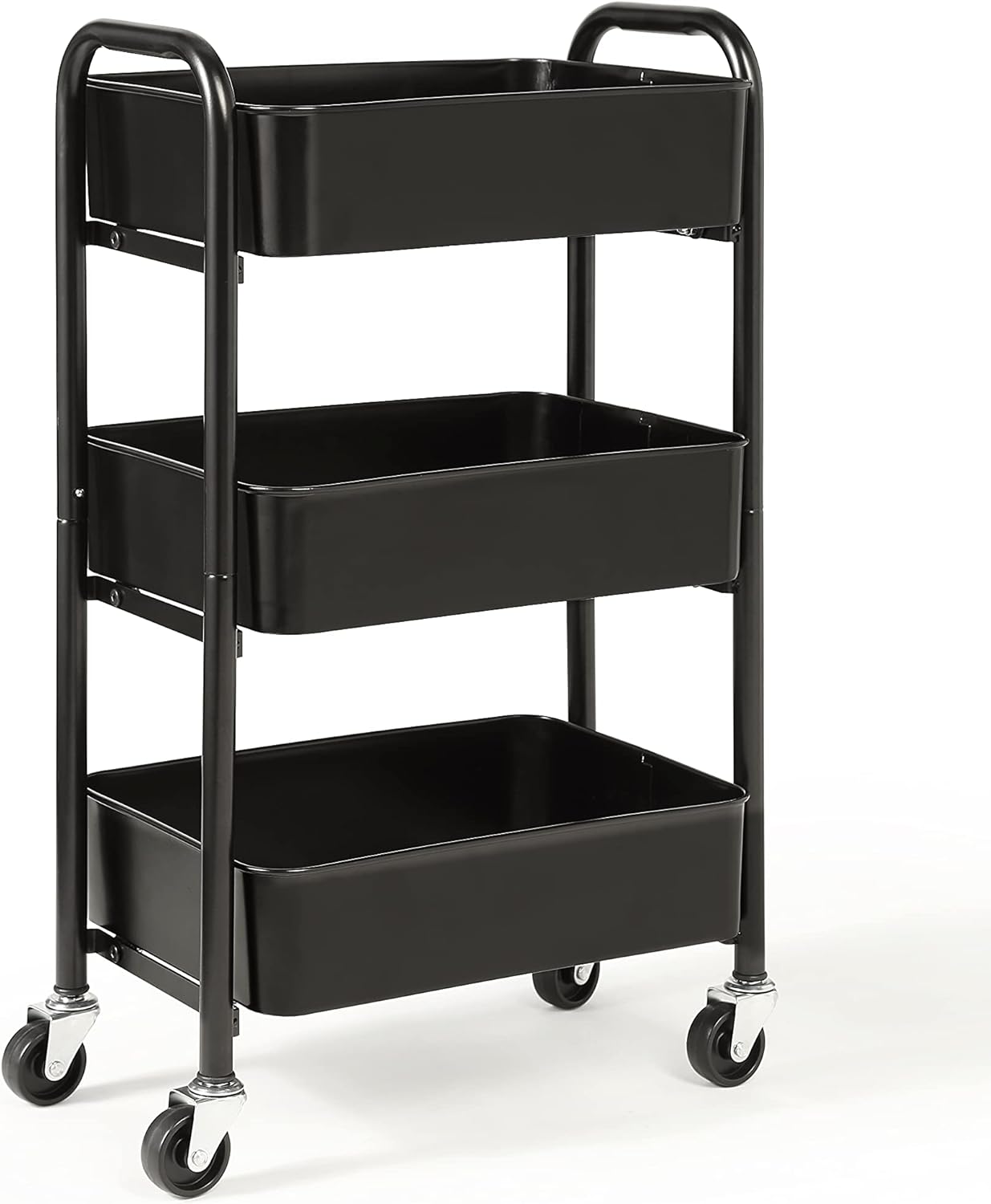 SunnyPoint 3-Tier Delicate Compact Rolling Metal Storage Organizer - Mobile Utility Cart Kitchen/Under Desk Cart with Caster Wheels - BLK (15.35" X 10.24" X 26.8"H)