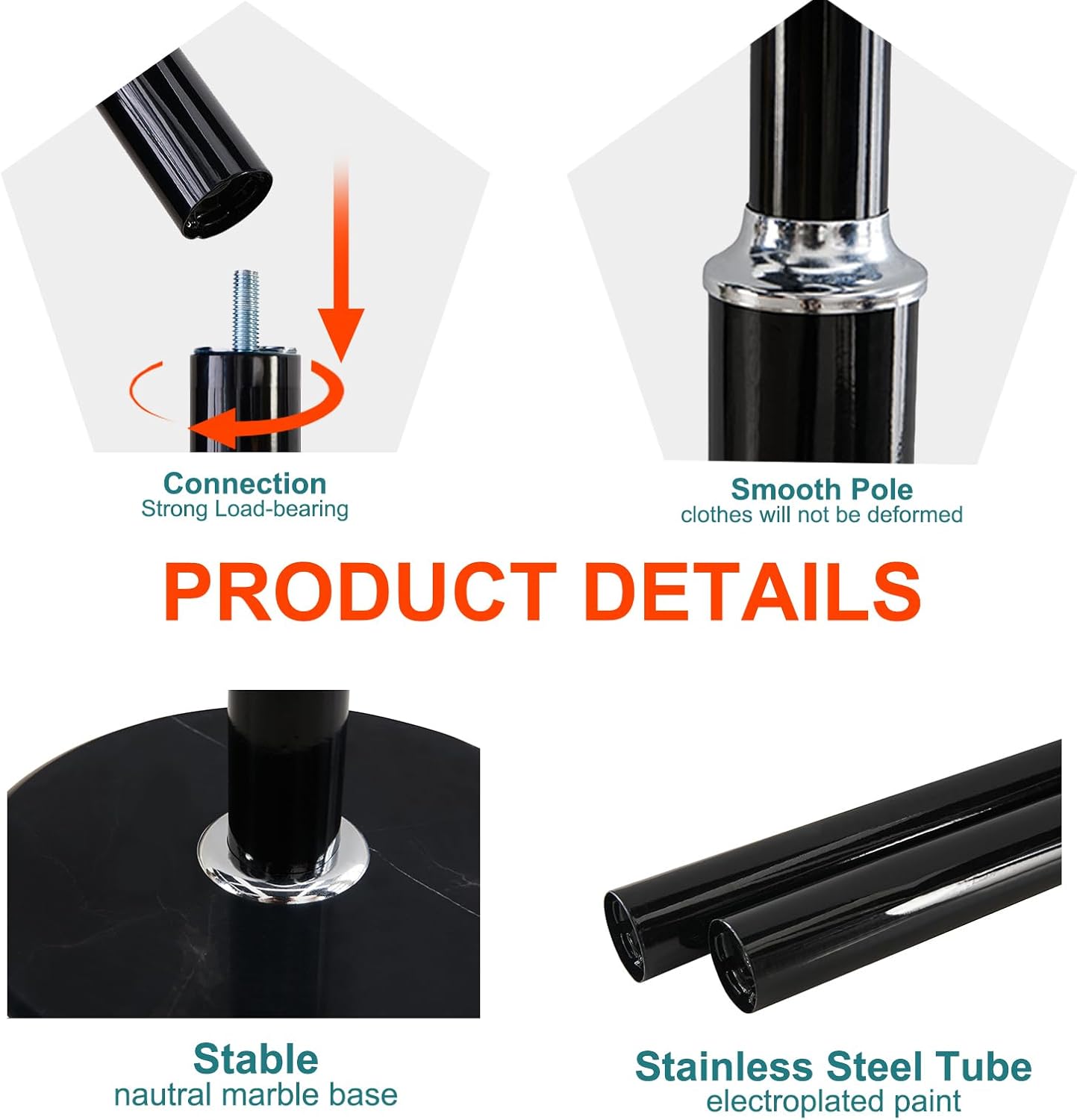 Coat Rack with Natural Marble Base, Metal Modern Coat Racks Freestanding, Coat Rack Stand with 12 Hooks, Coat Tree Hats Hanger Stand for Entryway, Hallway (12 Hooks-Black)