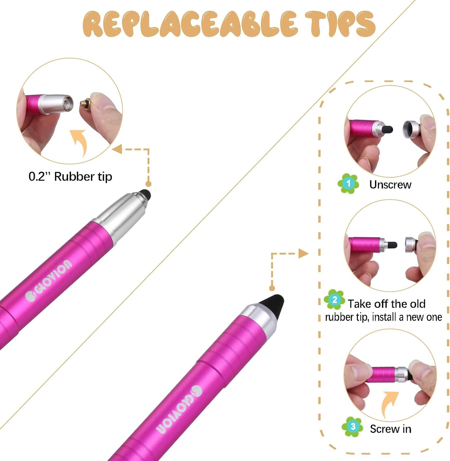 Stylus Pen for iPhone, Universal Capacitive Stylist Pens for Touch Screens with Magnetic Cap, Kids Stylus Pens Pencil for Ipad iPhone Mini Pro Air Chromebook Kindle Samsung - Pink