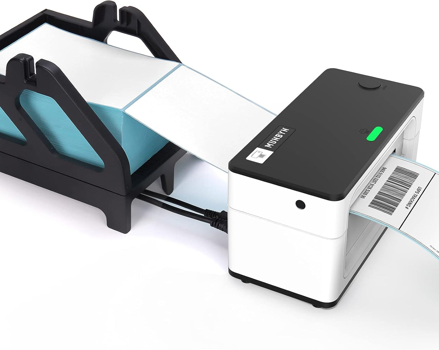 MUNBYN Label Holder for Rolls and Fan-Fold Labels, Thermal Sticker Roll Holder for Desktop Thermal Printer Shipping Supplies Industrial Paper, Black