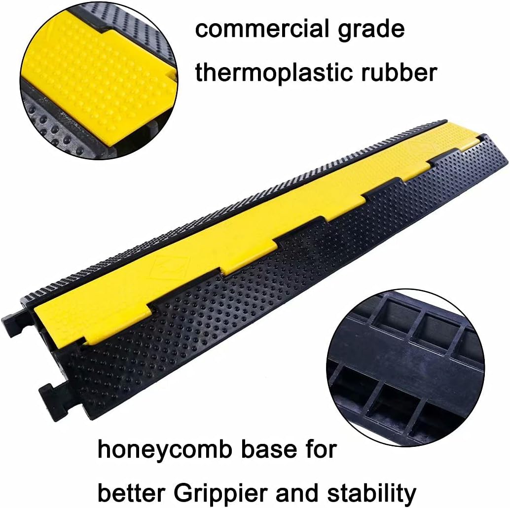Rubber Cable Ramp Cord Cover Cable Protector Ramps Wire Hose Protective 2 Channel 22000Lbs Load Capacity Traffic Speed Bump for Asphalt Concrete Gravel Driveway Indoor Outdoor, 3 Pack