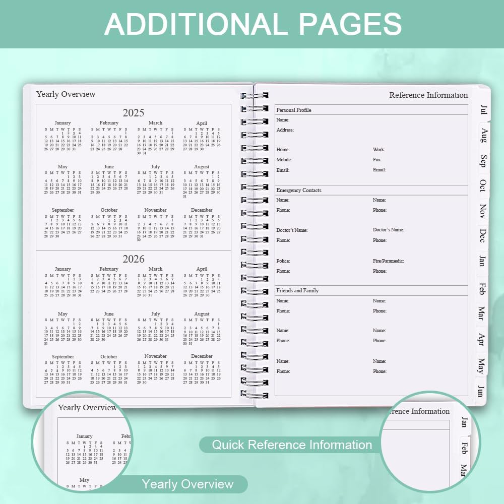 2025-2026 Planner - Monthly Planner Runs July 2025 to June 2026, 6.25" x 8.25", 12 Monthly Tabs, 14 Notes Page, Inner Pocket, Flexible Cover with Twin-Wire Binding, Planners 2025-2026, Teal