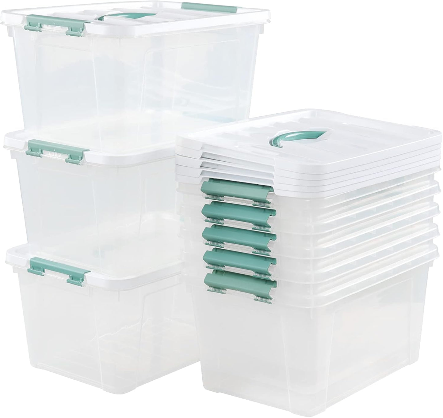 Pekky 14 Quart Plastic Lidded Storage Bins Set of 8, Clear Latching Storage Box with Handle