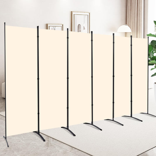 6 Panel Folding Privacy Screens, 6 FT Tall Wall Divider with Metal Frame, Freestanding Room Divider for Office Bedroom Study (6 Panel, Beige)