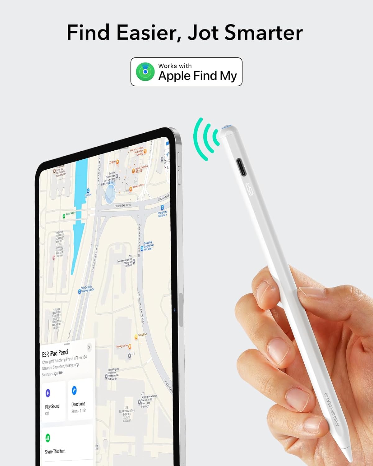 ESR Geo Digital iPad Pencil Findmy Compatible with Apple iPad 2018-2025,with Easy Shortcuts for Apple iPad A16/10/9/8 & Air 13/11 & Pro 12.9/13/11 & Mini 7/6/5,White(No Wireless Charging)