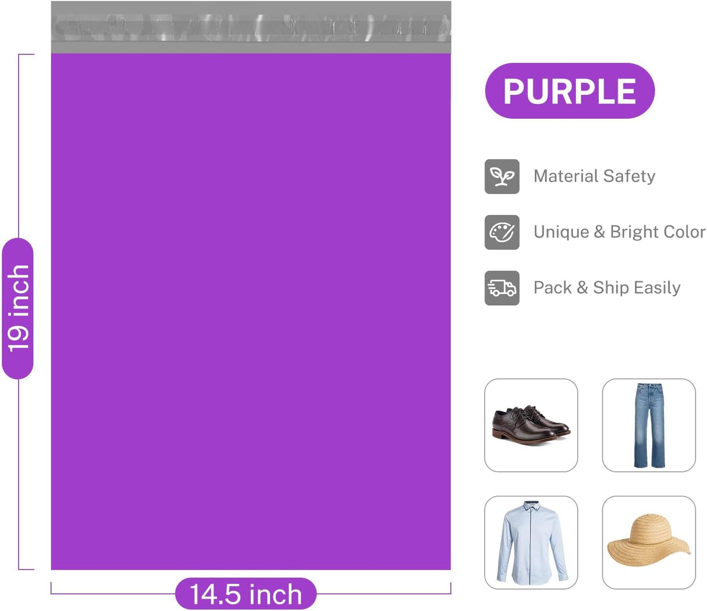 Metronic Purple Poly Mailers 14.5x19 Large Poly Mailers 100 Pack Self-Seal Shipping Bags, Packaging Bags, Shipping Envelopes, Packaging for Small Business, Boutique, Clothing