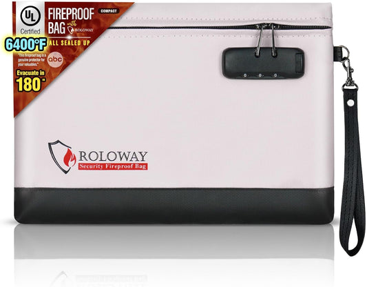 ROLOWAY Fireproof Money Bag with Lock for Cash, 6400°F Fire Proof Document Bag (12.2 x 8.5 x1.6 inches), Money Pouch with Zipper (Gray)