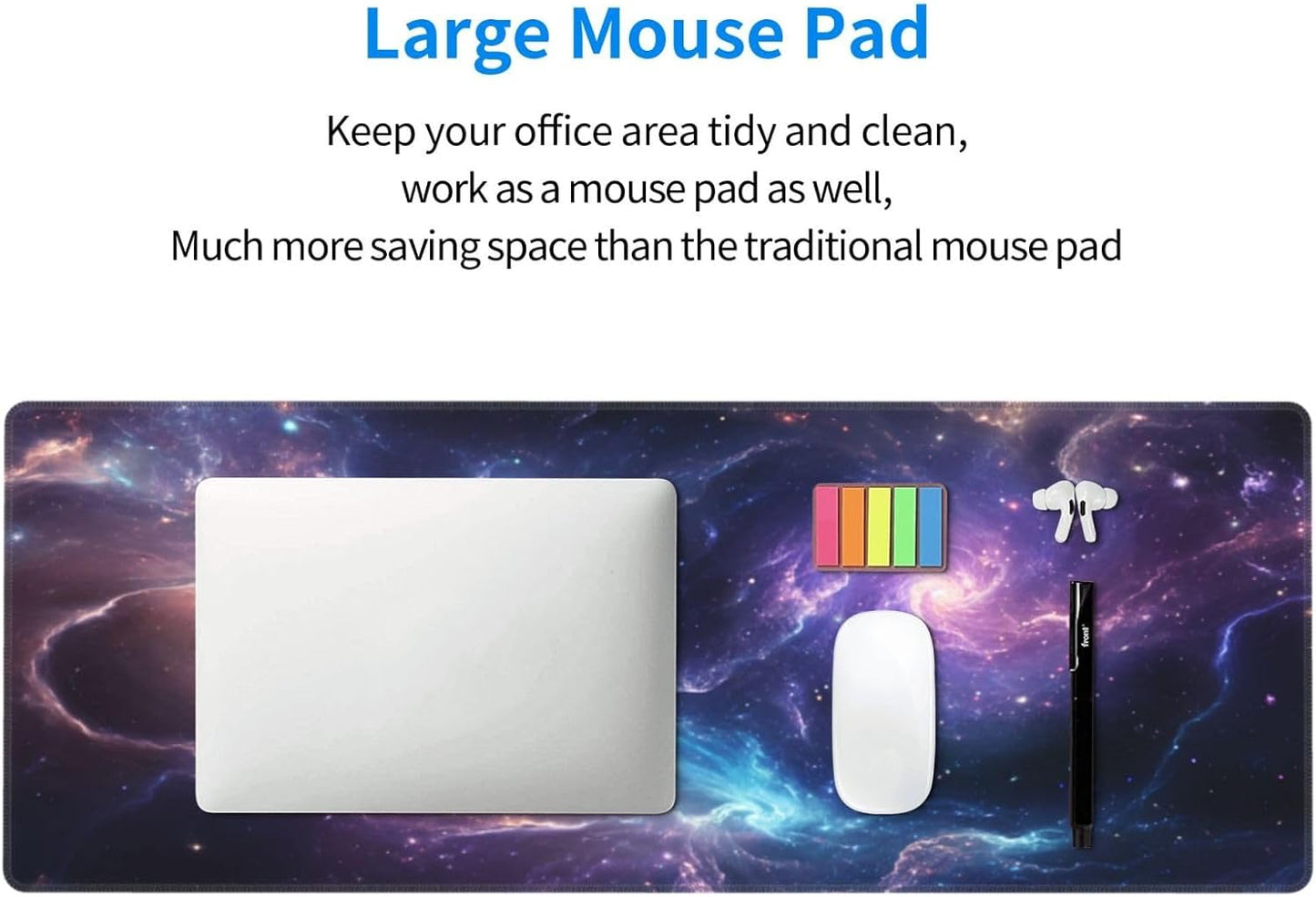 Gaming Mouse Pad Desk Pad,Extended Big Mouse Pad,31.5x11.8 Inch Long Computer Keyboard Mouse Mat Mousepad with 3mm Non-Slip Base and Stitched Edge for Gaming and Office… (Nebula)