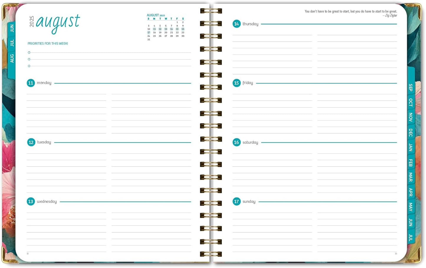 HARDCOVER Academic Year 2025-2026 Planner: (June 2025 Through July 2026) 8.5"x11" Daily Weekly Monthly Planner Yearly Agenda. Bookmark, Pocket Folder and Sticky Note Set (Teal Floral)