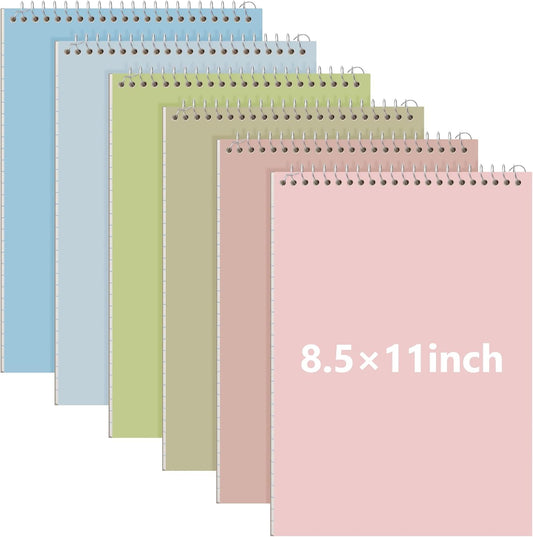 6 Pack 8.5 x 11'' Top Bound Office Steno Book Wide Ruled Double Sided Spiral Notebooks Reliable White Paper 70 Sheets/Pad Pastel Colors Covers for Writing School Notes(Earthy Color)