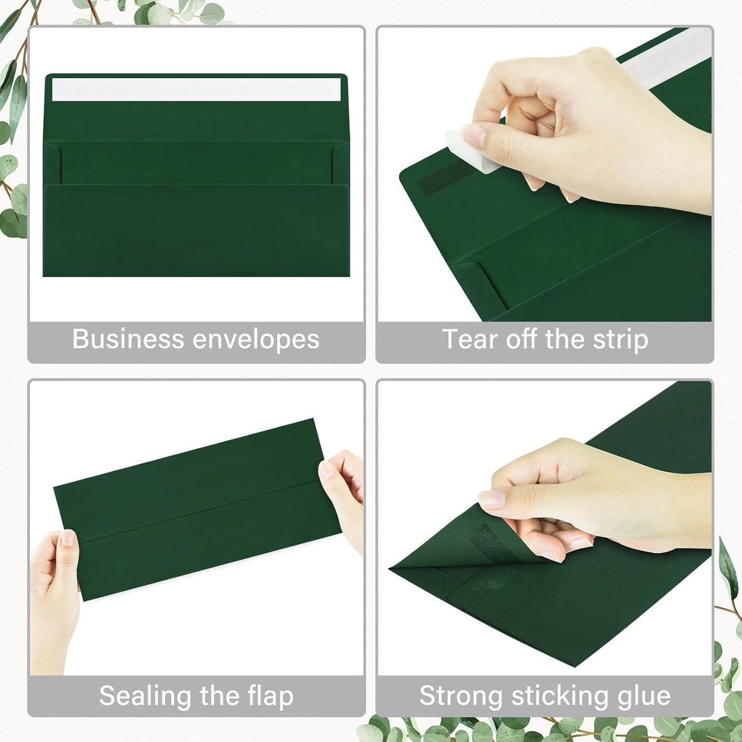50 Pack #10 Business Envelopes, Self Seal Standard Christmas Dark Green Envelopes for Secure Business & Legal Mailing, Office, Checks, Letter, Invoices, 4 1/8 x 9 1/2 Inches