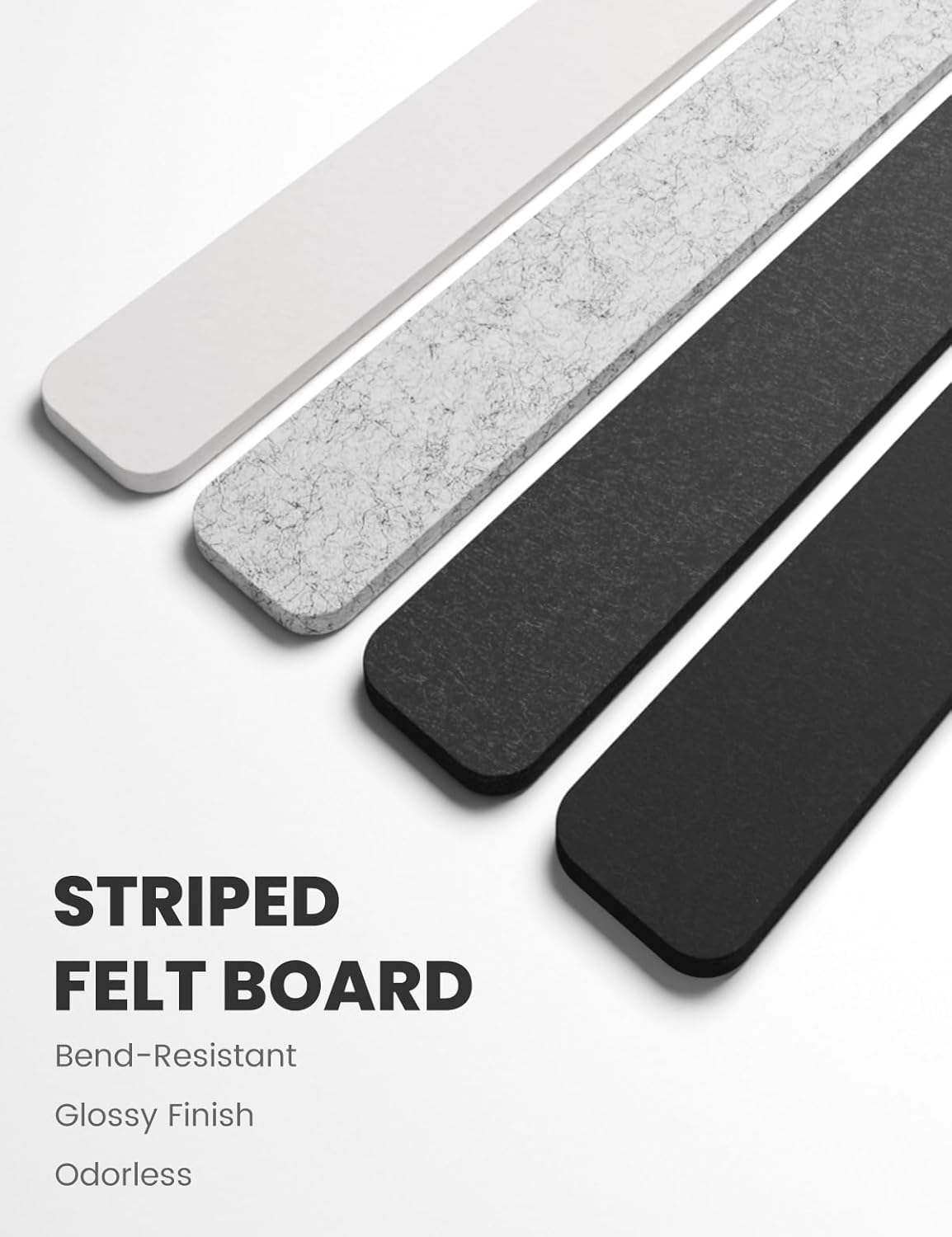 Cork Board Alternative Felt Strip Board 8-Pack 13"x2", Office Pin Board with 50 Push Pins, Adhesive Install for Bedroom Door & Home Office(Concrete Echo)