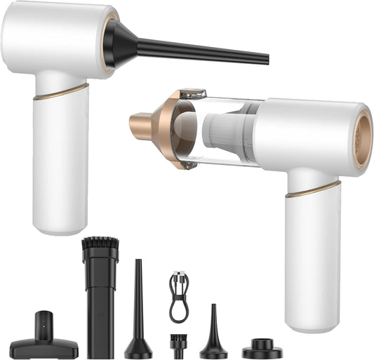 Handheld Vacuum Cleaner Cordless, Desk Vacuum Cleaner Compressed Electric Air Duster 15000Pa Suction, 4-in-1 Portable Vortex Vacuum Dust Buster Air Blower for Computer,Car,Balloon,White