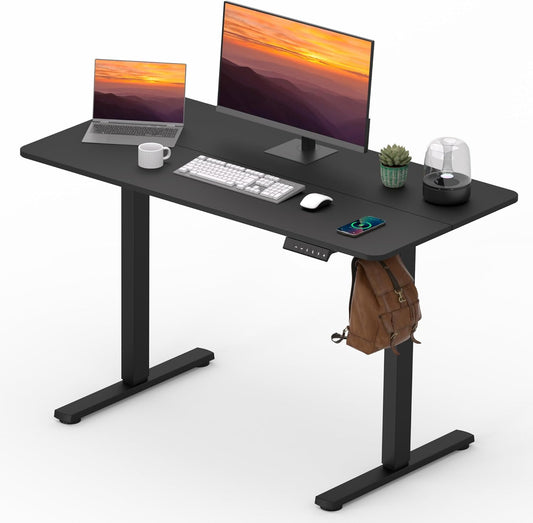 Adjustable Standing Desk, 47x24 Inches Home Office Desk with Memory Preset, Home Office Desk Computer Workstation Splice Black Top + Black Frame
