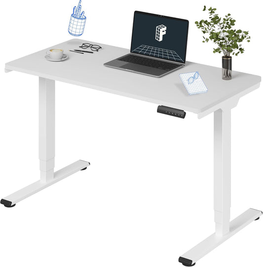 FLEXISPOT E6 Essential 3 Stages Dual Motor Electric Standing Desk 48x24 Inch Whole-Piece Board Height Adjustable Desk Electric Sit Stand Desk(White Frame + White Desktop, 2 Packages)