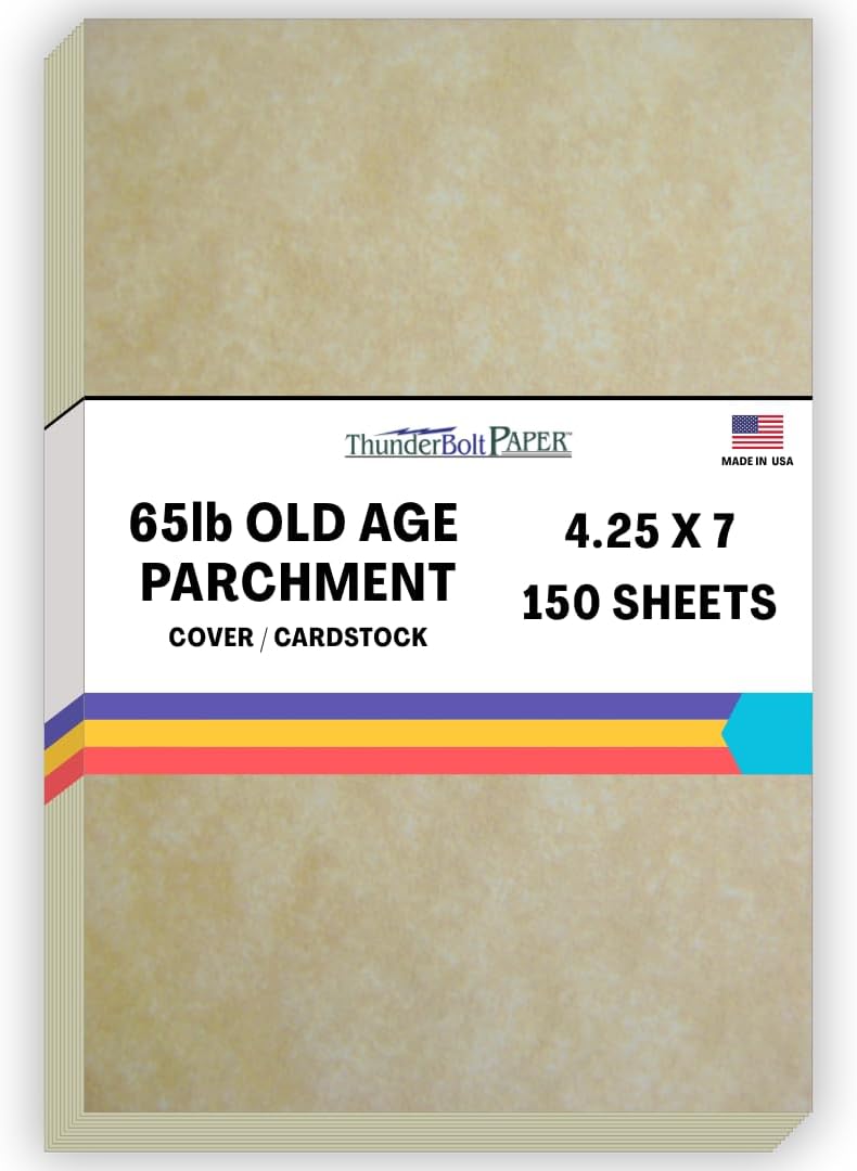 150 Old Age Parchment 65lb Cover Paper Sheets 4.25 X 7 Inches One Fourth-Legal (1/4) Size - 65 Pound Cover = 45 Pound Bond Light Weight Card Stock - Printable Parchment Semblance by The Pulp Process