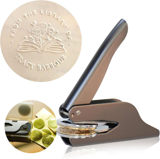 Custom Book Embosser Stamp Personalized for Book Lover, Personal Stamp Gift for Book, Ex Libris, Envelop, Sticker, Wedding Invitation, Embossing Stamp Includes 10pcs Stickers (Black)