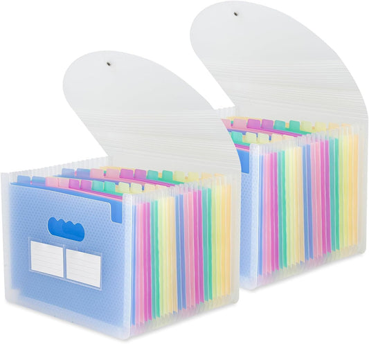 Accordion File Organizer, 2 Pack 24 Pockets Expanding File Folders, Portable Monthly Bill Receipt Documents Organizer with Colorful A-Z Tabs, Letter/A4 Size - Blue