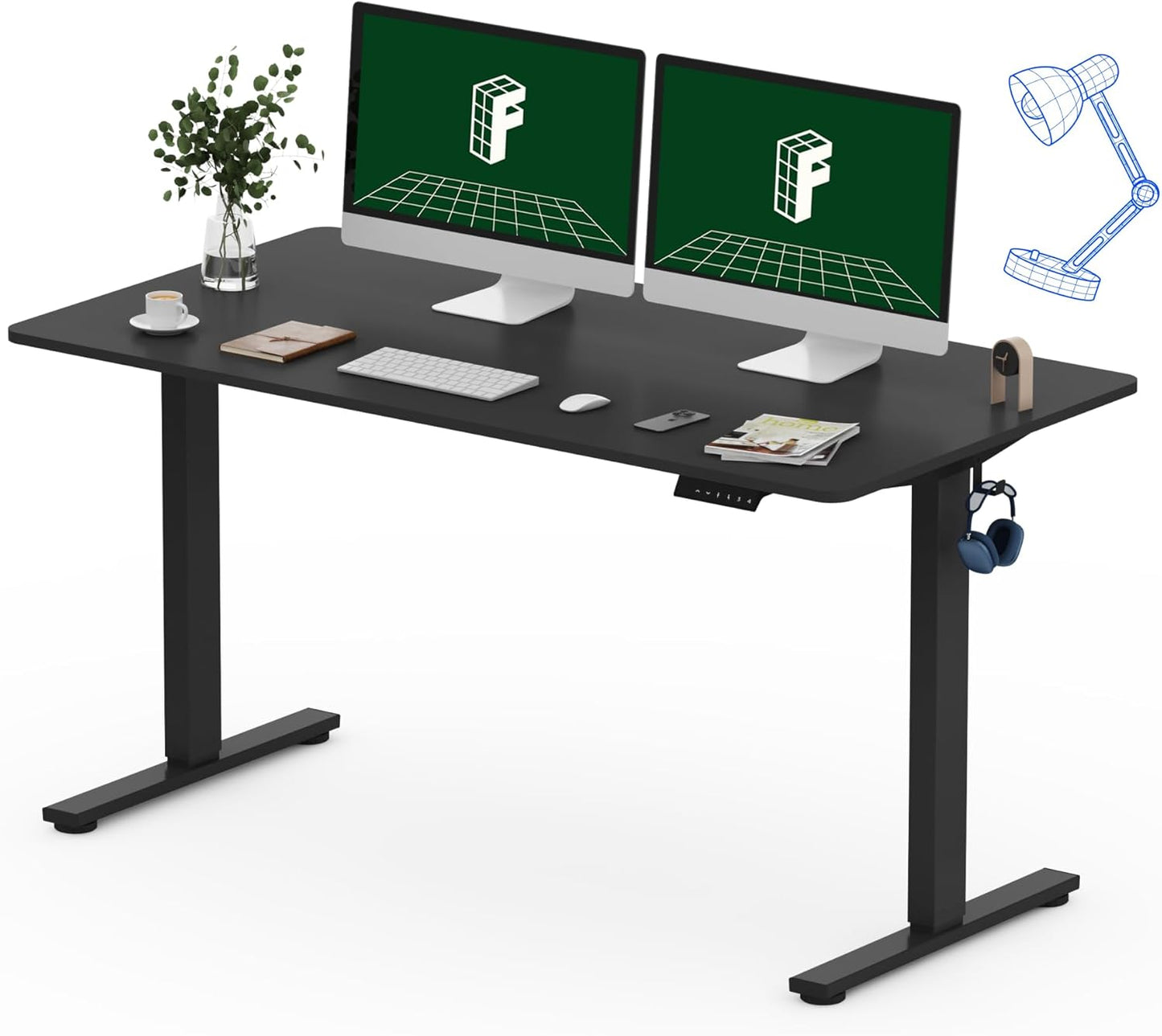 FLEXISPOT One-Piece Electric Standing Desk, 55 x 28 Inches Adjustable Desk with Seamless Desktop, Memory Controller Height Adjustment (Black Frame + Black Desktop, 2 Packages)