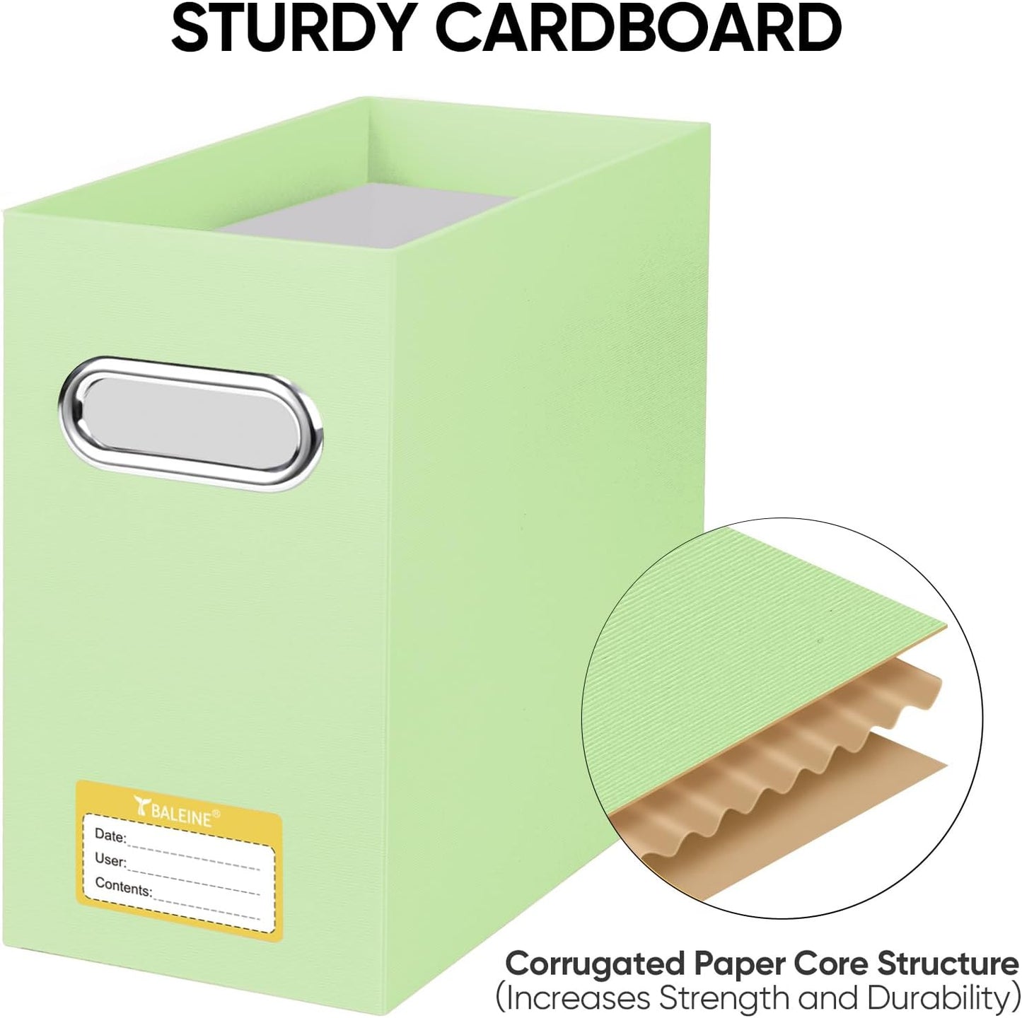 BALEINE File Organizer Box, Cardboard File Folder Organizer with Handle for Letter Size, Portable Collapsible Hanging Filing Box for Home Office Document Storage (4 Pack, Green)