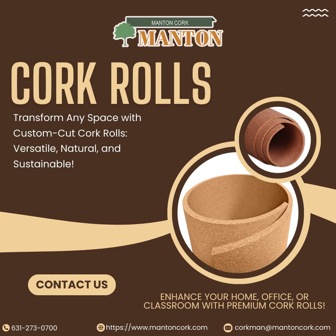 Manton Cork Premium Cork Roll - 4' x 25' x 1/4", 100% Natural Facing Grade Material for Bulletin Boards, Decorative Photo and Message Push Pin Displays - Perfect for Home, School, and Office