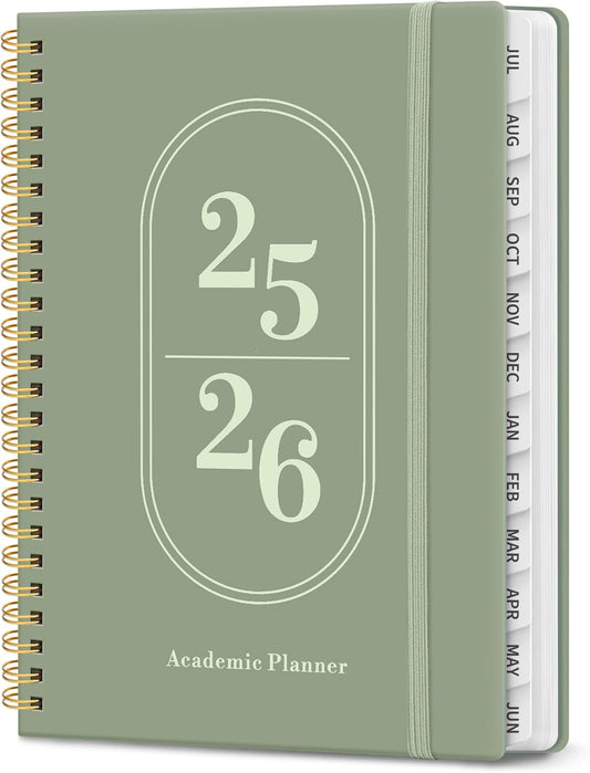 Planner 2025-2026, Academic Year Weekly and Monthly Calendar Planner, July 2025 - June 2026, Spiral Bound School Planning Tool, Perfect for Teacher, Student, Woman & Men - A4 (8.5" x 11"), Green