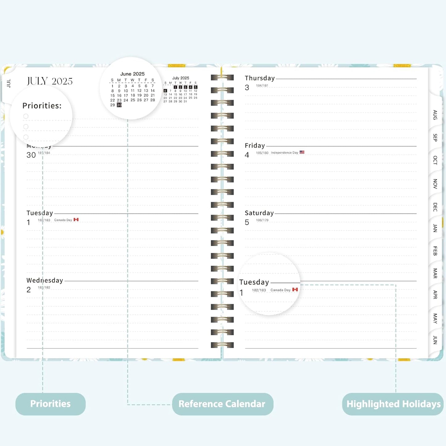 Planner 2025-2026, Weekly and Monthly Calendar Academic Planner (July 2025 - June 2026), Hardcover Teacher School Student Agenda with Tabs, Ideal for School Office Supplies, A5 (6.3" x 8.5")