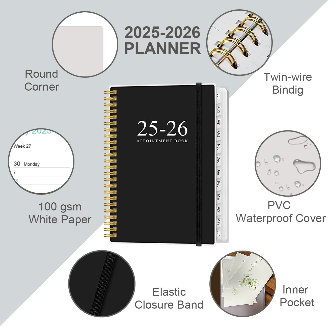 2025-2026 Appointment Book & Planner - Hourly Planner from July 2025 - June 2026, Weekly Appointment Book 2025-2026 with 30-Minute Interval, 6.4" x 8.5", Black