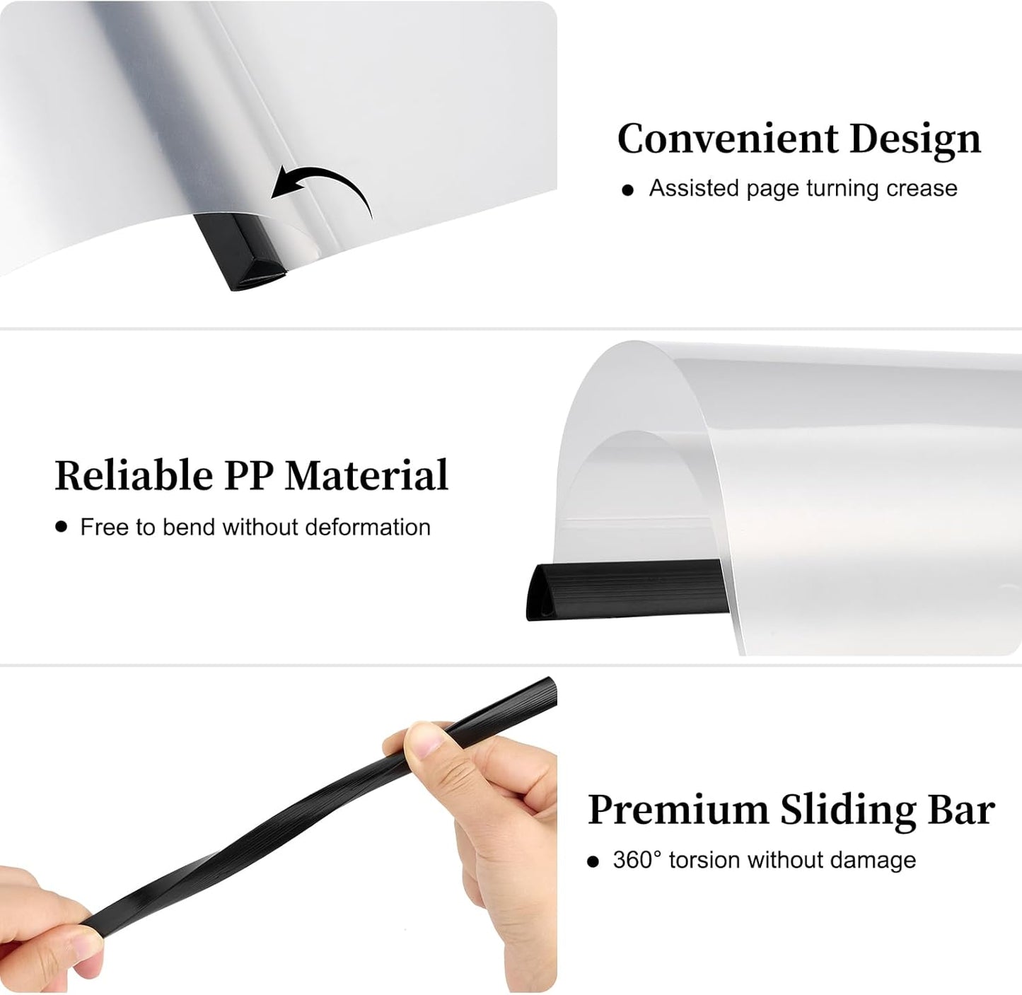 JOERSH 10Pcs Clear Report Covers with Sliding Bar, 40 Sheet Capacity Plastic Binder Paper Protector, Report Folders with Clear Cover for Resume File Documents, Black